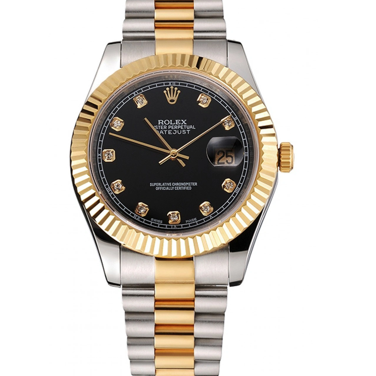 Aaa replica watch Swiss Stainless Black Case Steel Datejust Tone Bezel Bracelet Dial Gold Two Rolex 1014